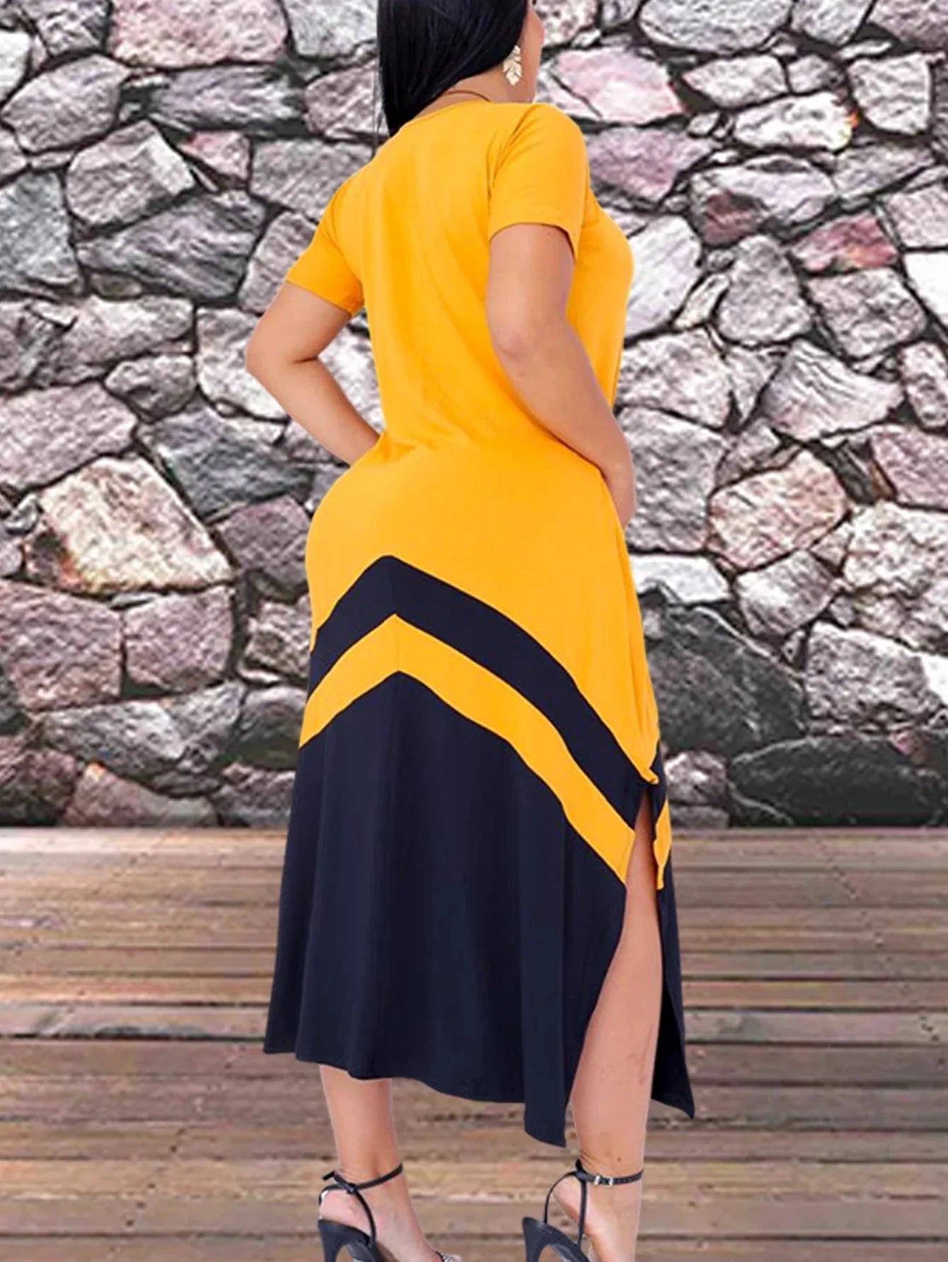 Vestido Feminino Longo Bicolor com Fenda - Loja Luniva