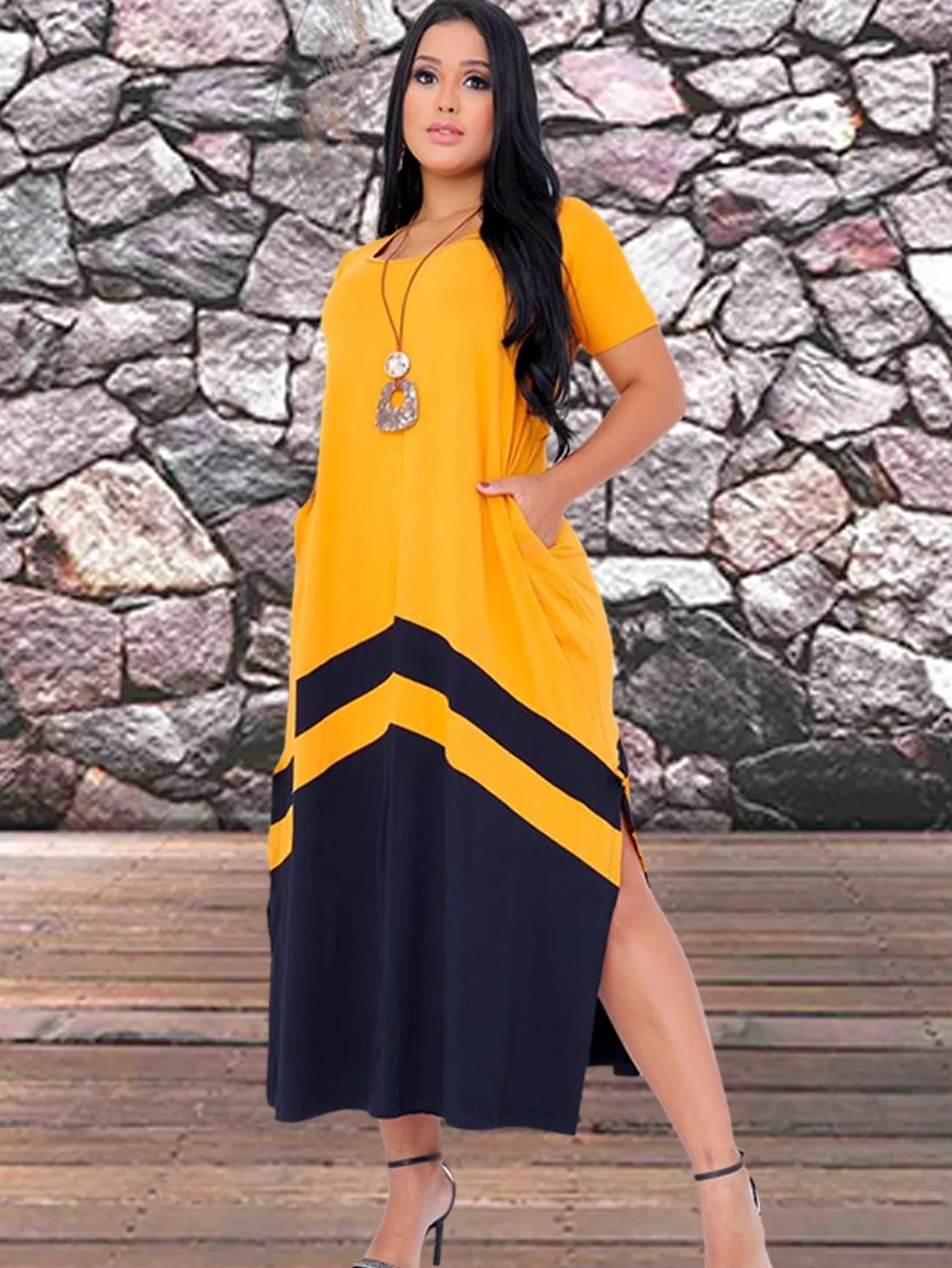 Vestido Feminino Longo Bicolor com Fenda - Loja Luniva