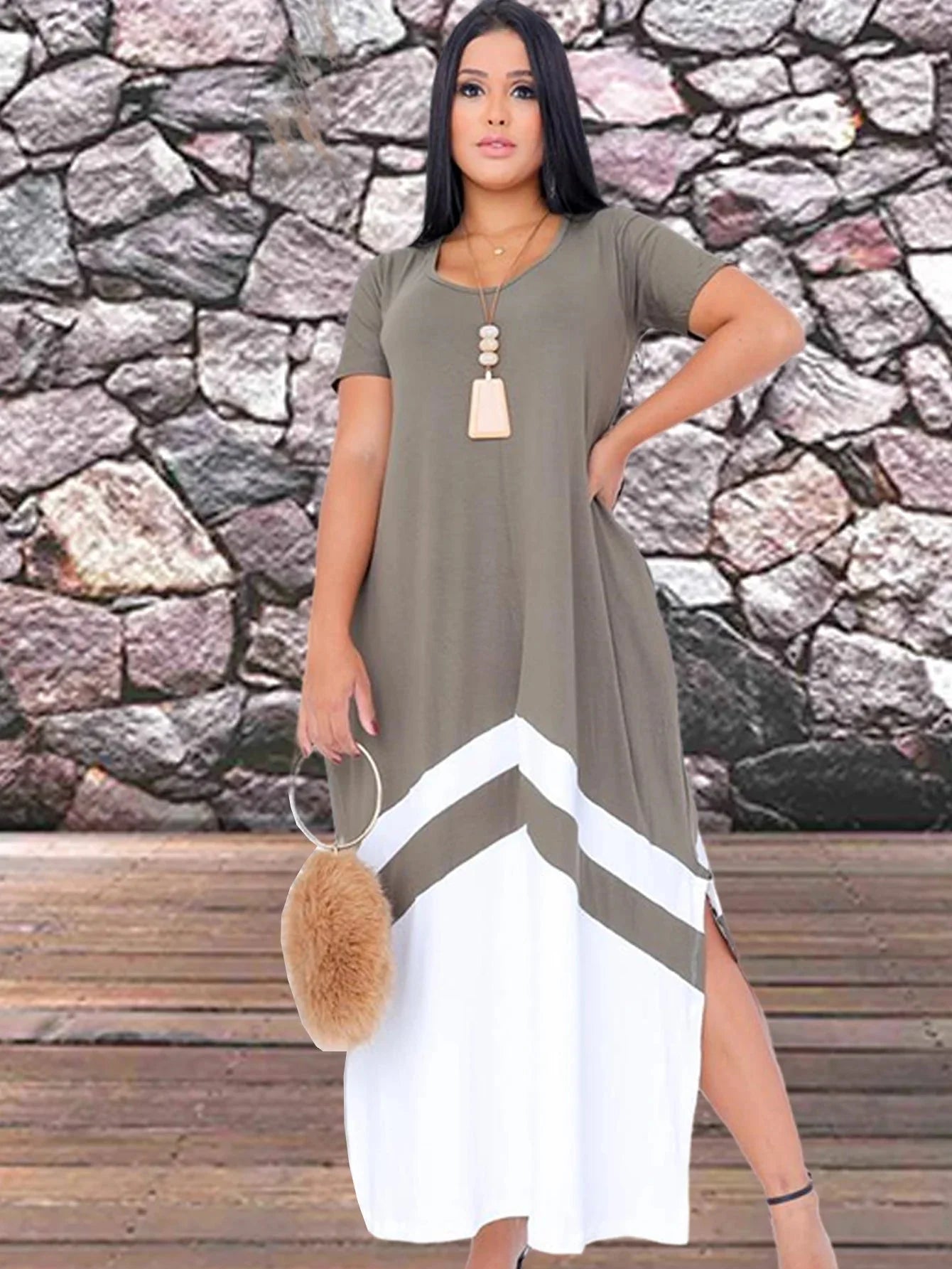 Vestido Feminino Longo Bicolor com Fenda - Loja Luniva