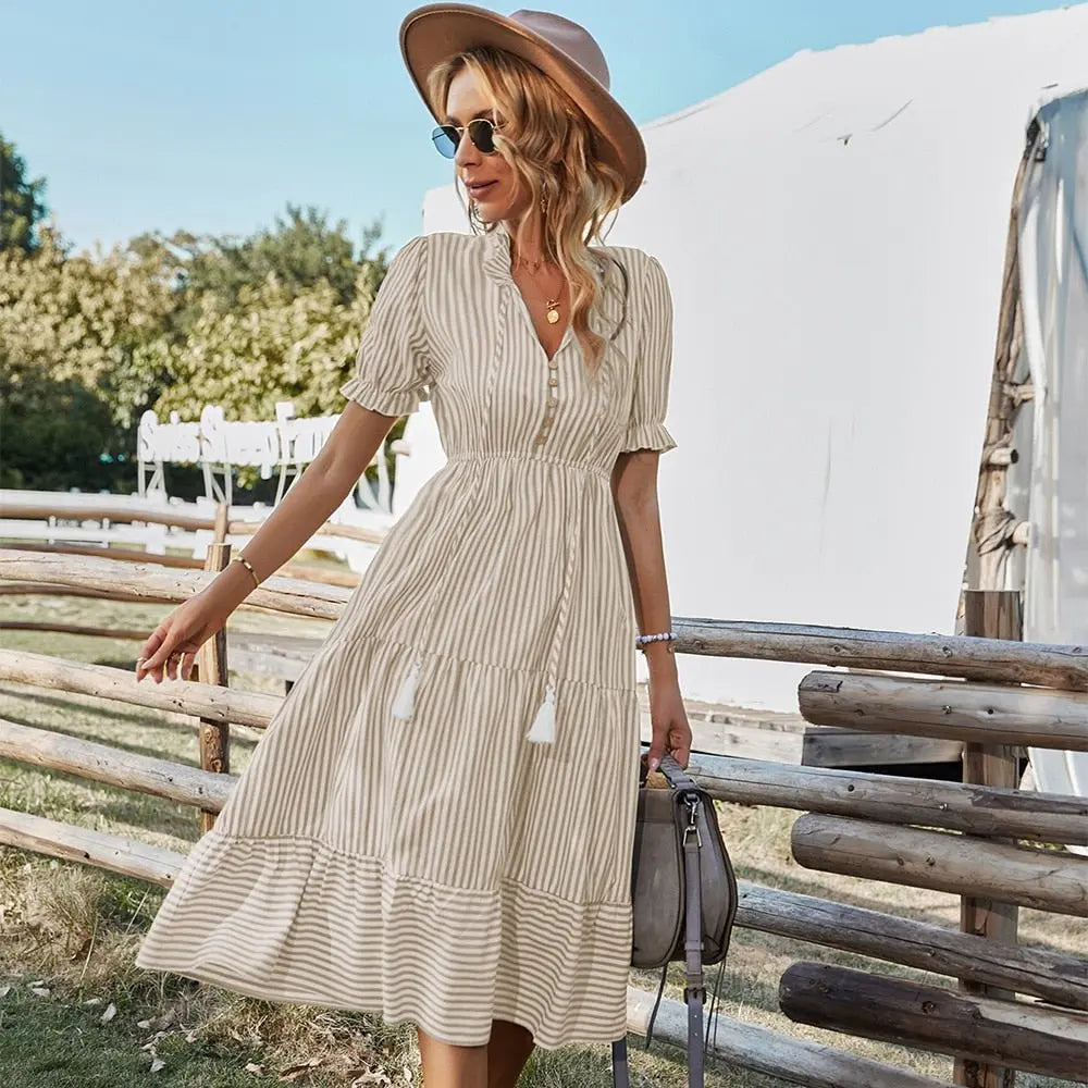 Vestido Listrado Stella - Loja Luniva