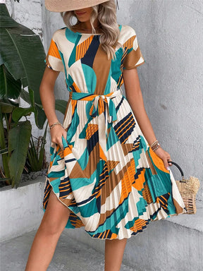 Vestido Estampado com Gola Redonda - Loja Luniva