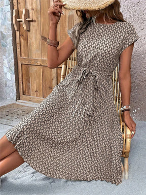 Vestido Estampado com Gola Redonda - Loja Luniva