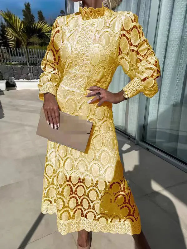 Vestido de Renda Francesa com Gola Alta - Loja Luniva