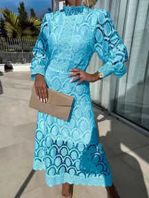Vestido de Renda Francesa com Gola Alta - Loja Luniva