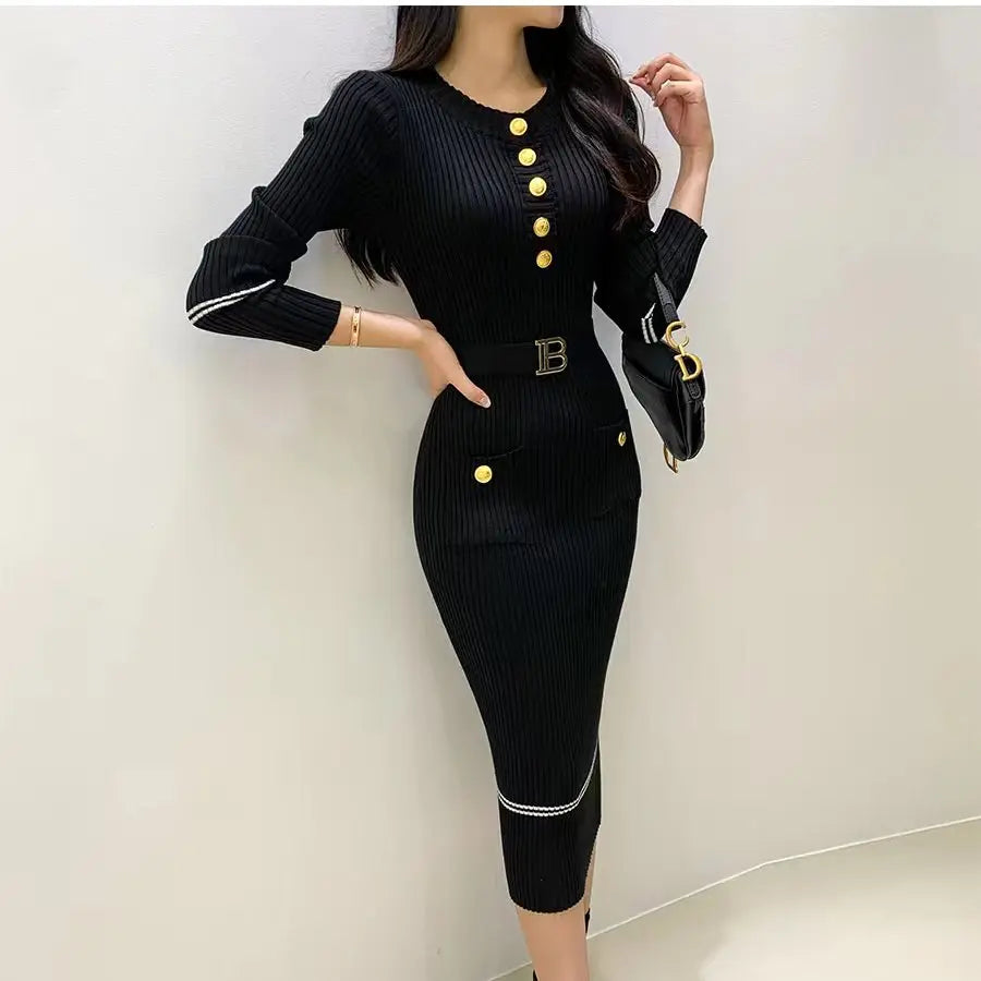Vestido Longo de Malha com Botões Roselina - Loja Luniva