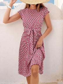 Vestido Estampado com Gola Redonda - Loja Luniva