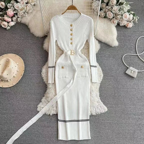 Vestido Longo de Malha com Botões Roselina - Loja Luniva