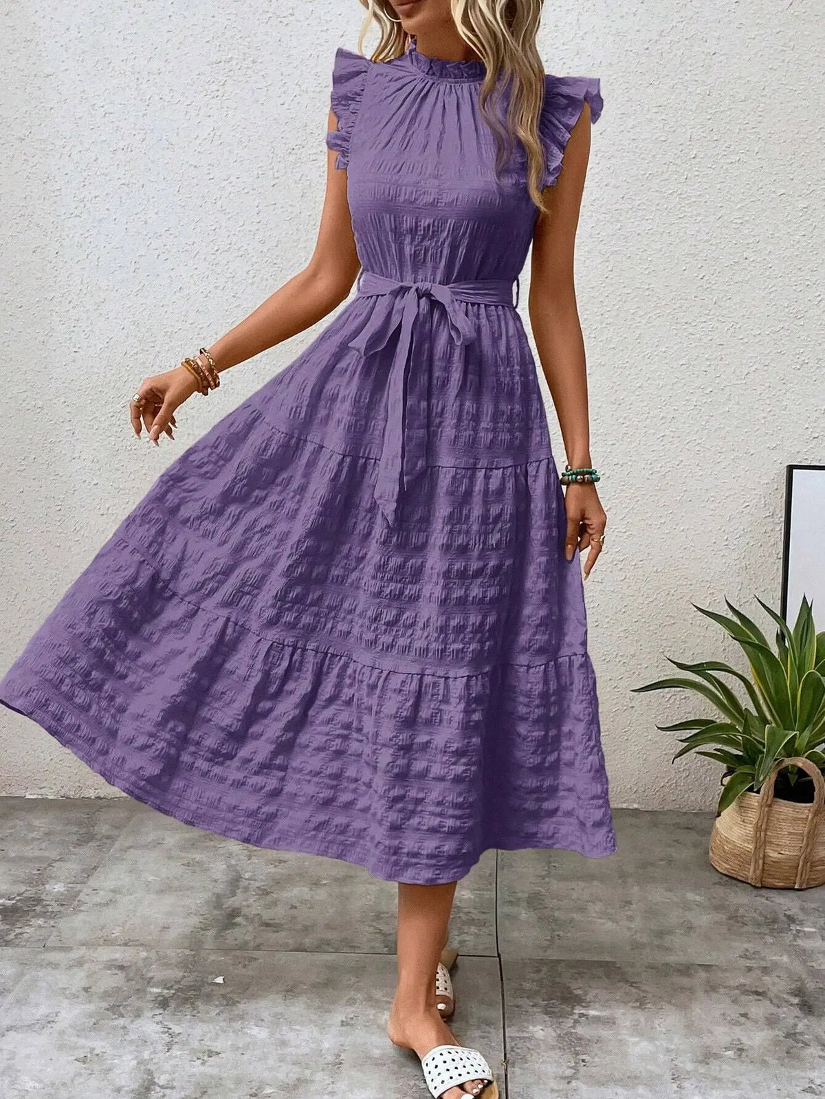 Vestido com Laço e Mangas Voadoras - Loja Luniva
