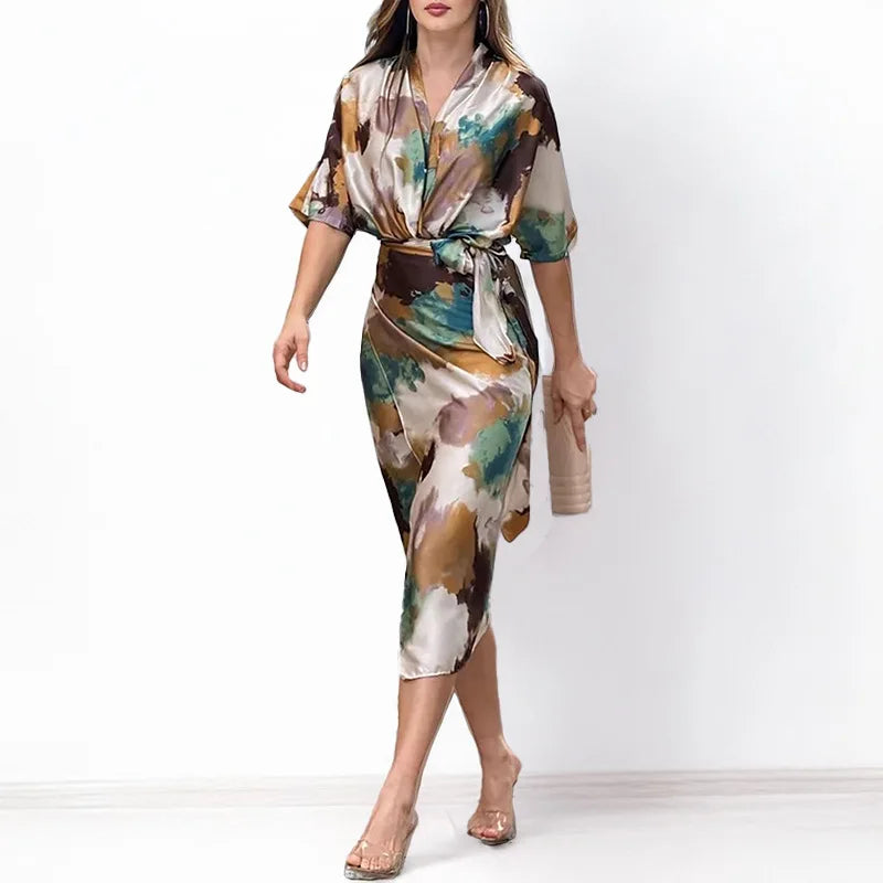 Vestido Estampado com Cinto Evangeline - Loja Luniva