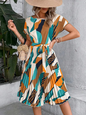 Vestido Estampado com Gola Redonda - Loja Luniva