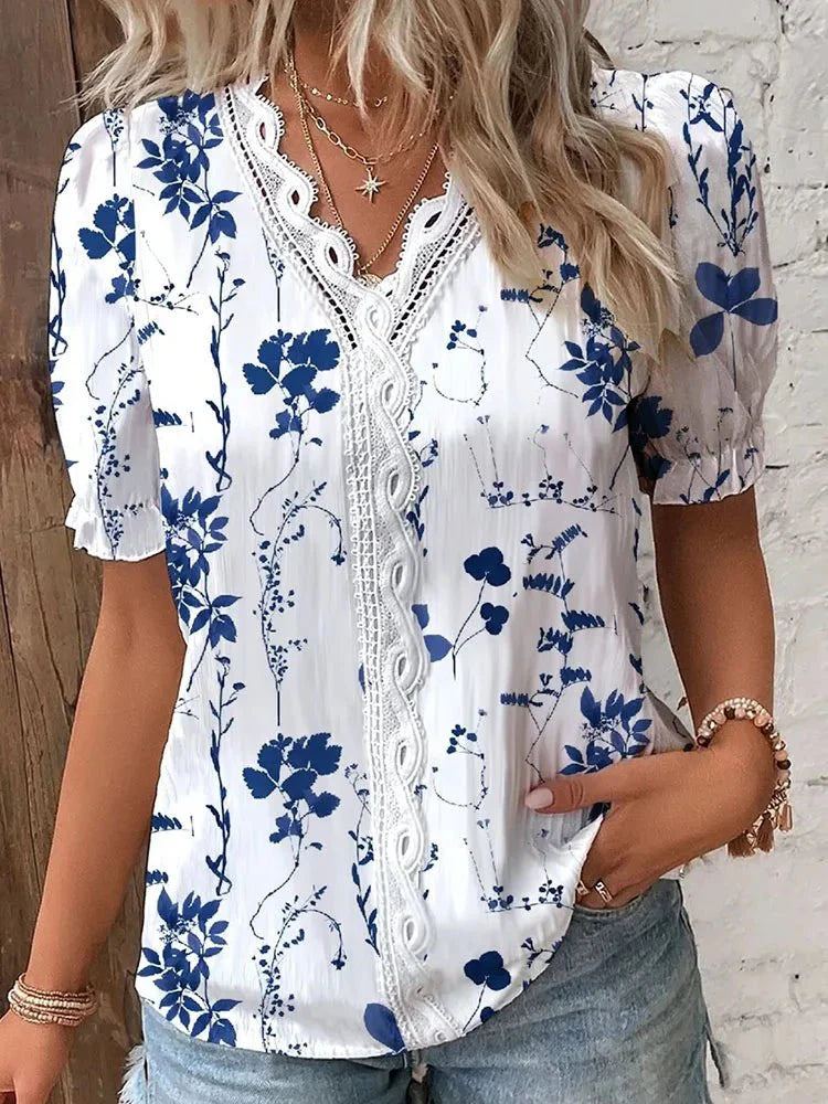 Blusa Feminina Floral Manga Curta - Loja Luniva