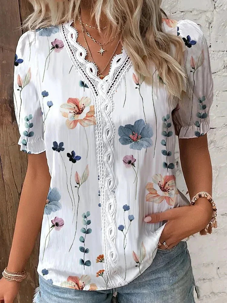 Blusa Feminina Floral Manga Curta - Loja Luniva