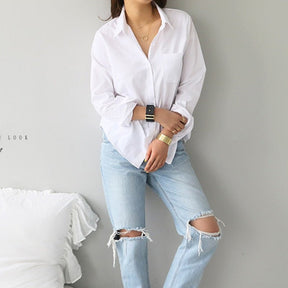 Camisa Feminina Social Branca Gola V - Loja Luniva
