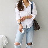 Camisa Feminina Social Branca Gola V - Loja Luniva