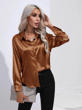 Camisa Feminina Social de Cetim Manga Longa - Loja Luniva