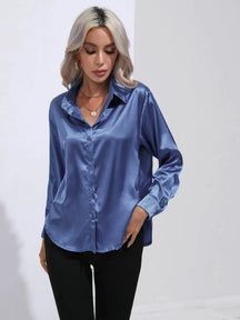 Camisa Feminina Social de Cetim Manga Longa - Loja Luniva