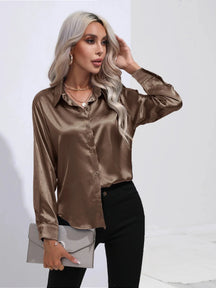 Camisa Feminina Social de Cetim Manga Longa - Loja Luniva