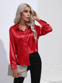 Camisa Feminina Social de Cetim Manga Longa - Loja Luniva