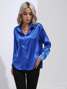 Camisa Feminina Social de Cetim Manga Longa - Loja Luniva