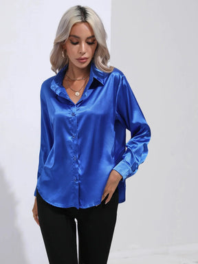 Camisa Feminina Social de Cetim Manga Longa - Loja Luniva