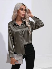 Camisa Feminina Social de Cetim Manga Longa - Loja Luniva