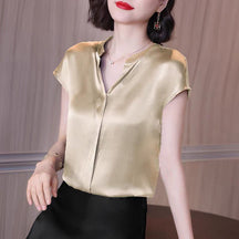 Blusa Feminina Social Gola V Em Cetim - Loja Luniva