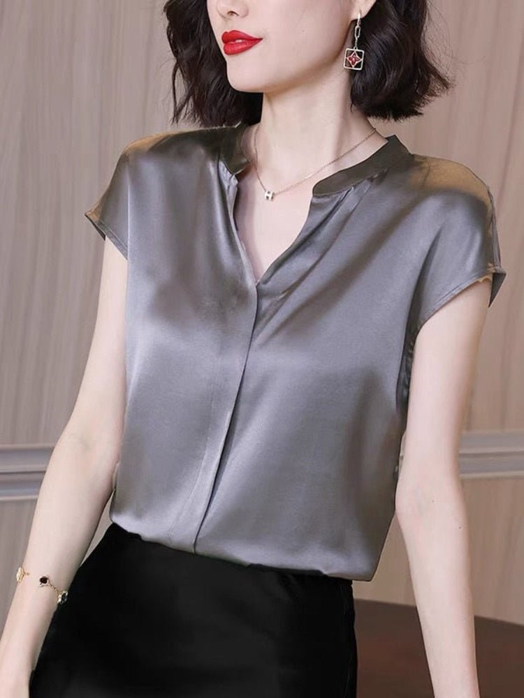 Blusa Feminina Social Gola V Em Cetim - Loja Luniva