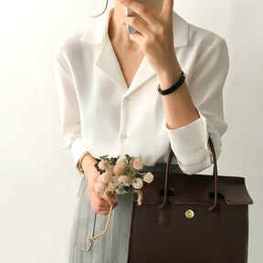 Camisa Feminina Social Gola V Manga Longa - Loja Luniva