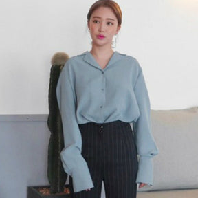 Camisa Feminina Social Gola V Manga Longa - Loja Luniva