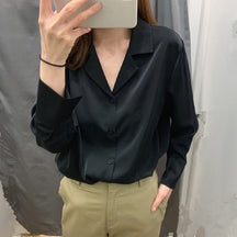 Camisa Feminina Social Gola V Manga Longa - Loja Luniva