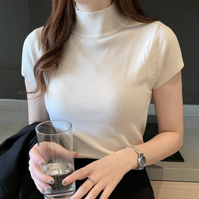 Blusa Feminina Social Manga Curta E Gola Alta - Loja Luniva