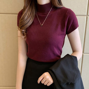 Blusa Feminina Social Manga Curta E Gola Alta - Loja Luniva