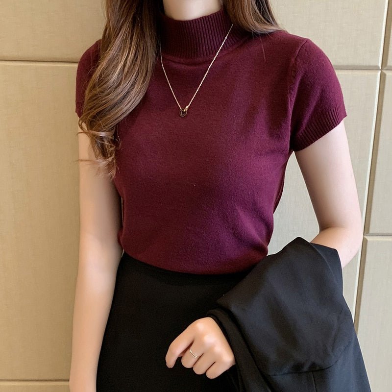 Blusa Feminina Social Manga Curta E Gola Alta - Loja Luniva