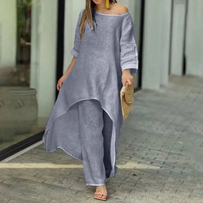 Conjunto de Linho Feminino Longo com Cintura Alta - Loja Luniva