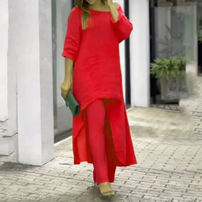 Conjunto de Linho Feminino Longo com Cintura Alta - Loja Luniva
