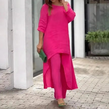 Conjunto de Linho Feminino Longo com Cintura Alta - Loja Luniva