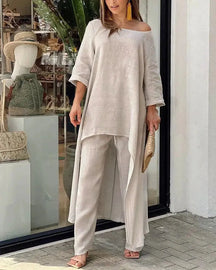 Conjunto de Linho Feminino Longo com Cintura Alta - Loja Luniva