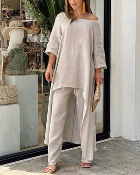 Conjunto de Linho Feminino Longo com Cintura Alta - Loja Luniva