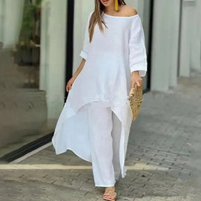 Conjunto de Linho Feminino Longo com Cintura Alta - Loja Luniva