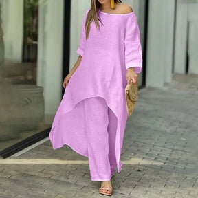 Conjunto de Linho Feminino Longo com Cintura Alta - Loja Luniva