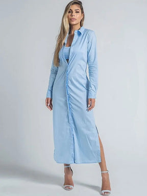 Conjunto Feminino Vestido Manga Longa e Cropped - Loja Luniva