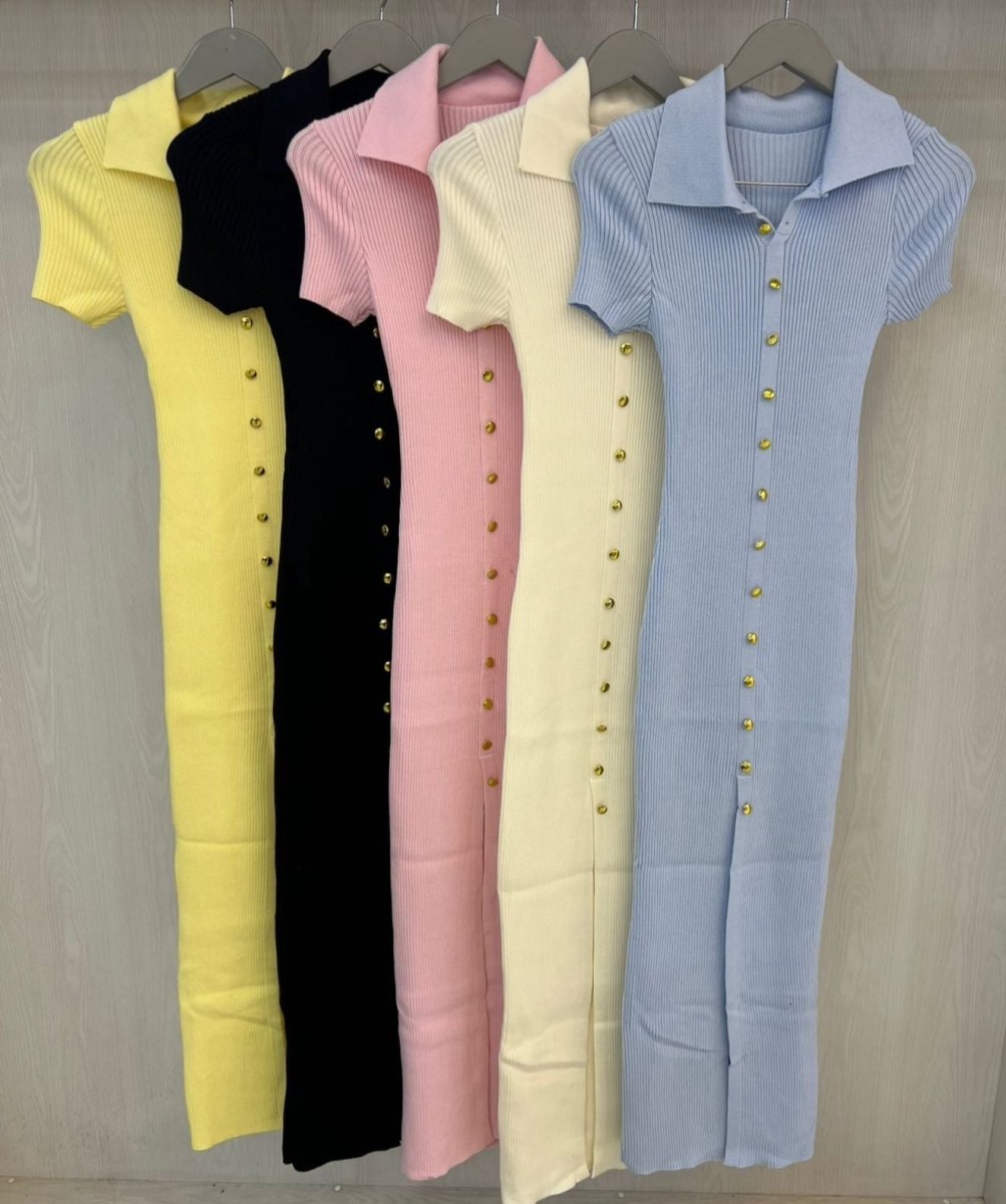 vestido Canelado com Botões Laura