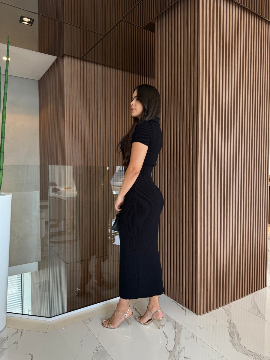 vestido Canelado com Botões Laura