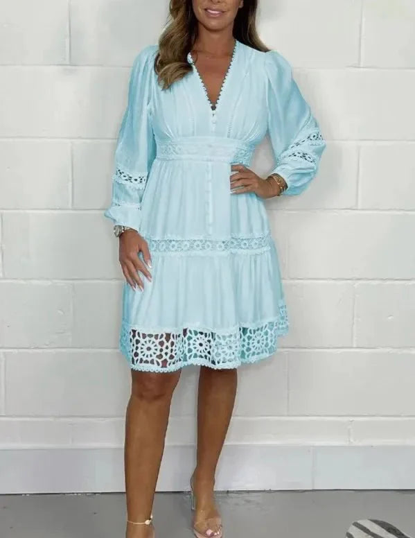 Vestido de Algodão Gola V de Renda - Loja Luniva