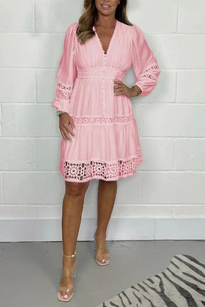 Vestido de Algodão Gola V de Renda - Loja Luniva