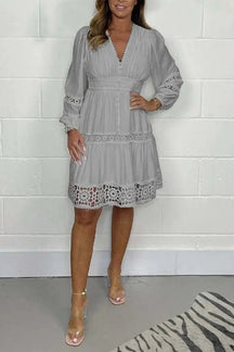 Vestido de Algodão Gola V de Renda - Loja Luniva