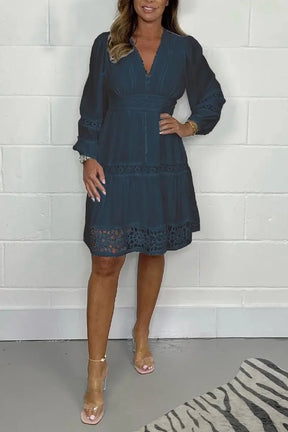 Vestido de Algodão Gola V de Renda - Loja Luniva