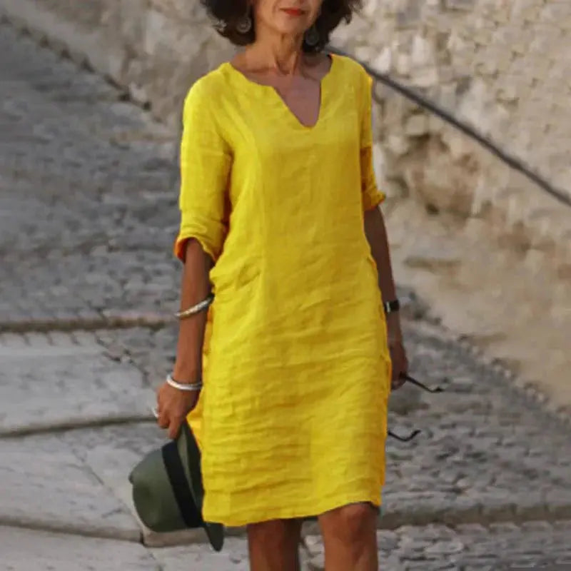 Vestido De Linho Curto - Loja Luniva