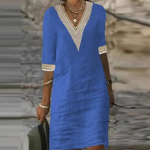 Vestido De Linho Gola V - Loja Luniva