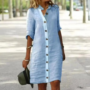 Vestido de Linho Gola V Catarina - Loja Luniva
